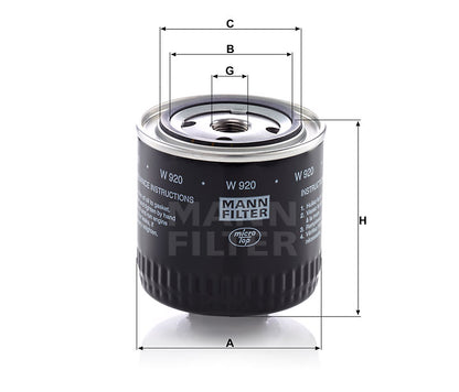 Ölfilter Mann Hummel - W 920 passend zu JOHN DEERE
