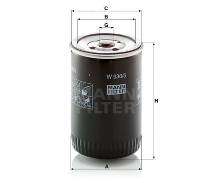 Ölfilter Mann Hummel - W 936/5 passend zu JOHN DEERE